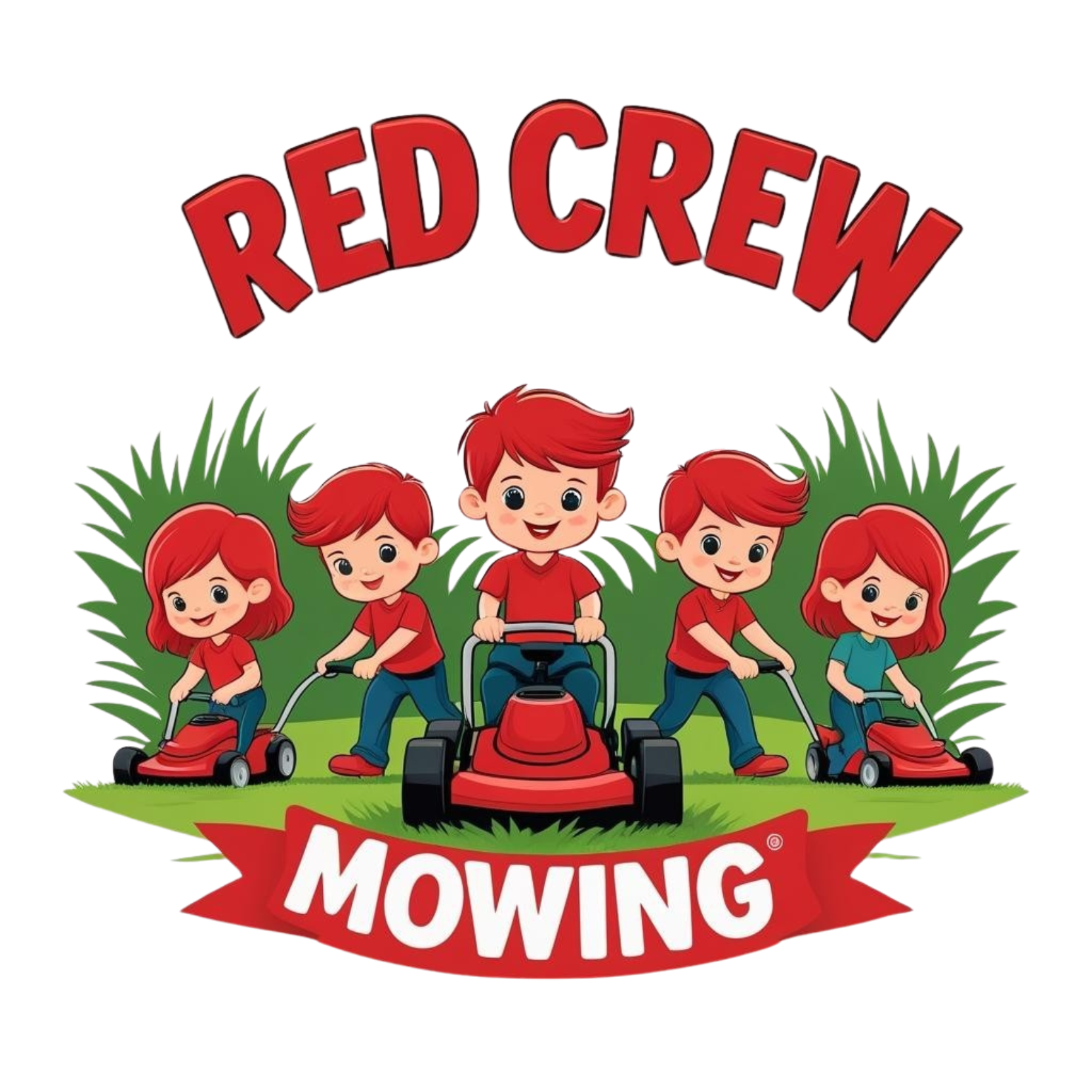 red crew mowing